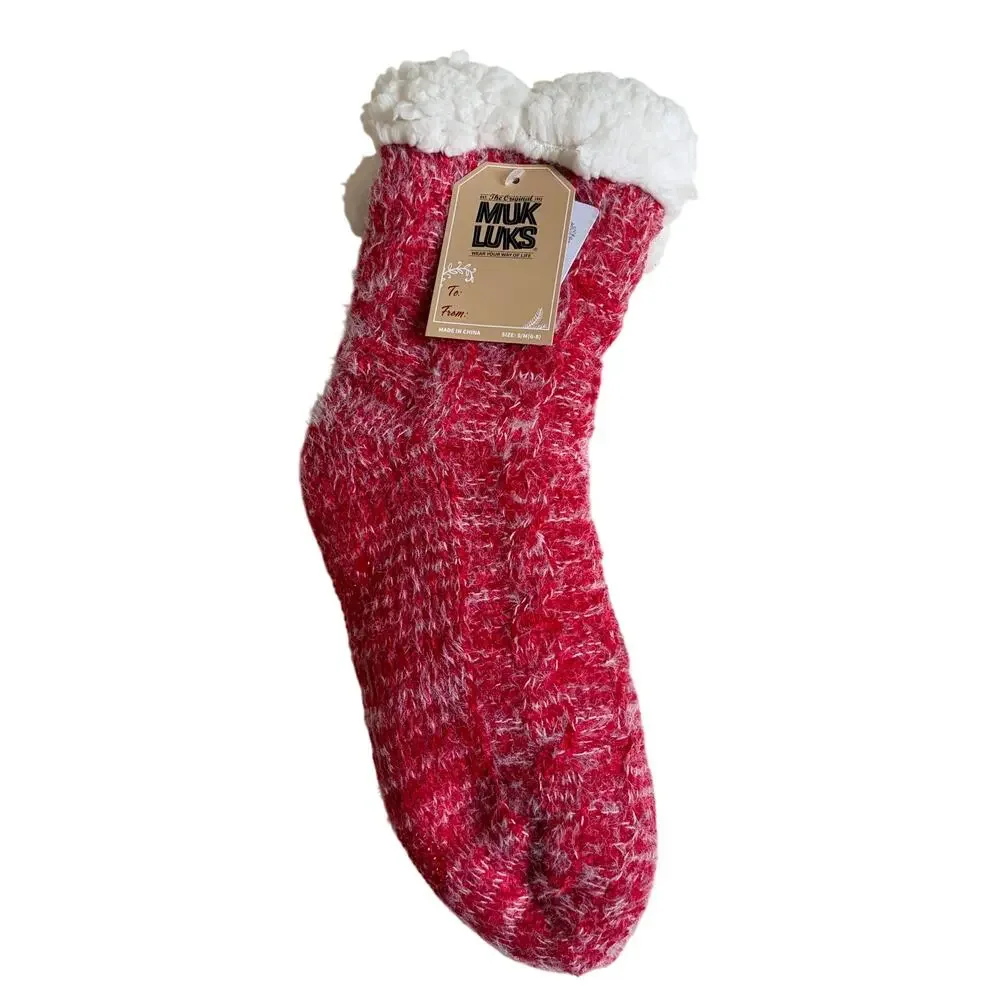 NWT Muk Lucks Women's 2 Pair Pack Chenille Cabin Socks (Red/White)- S/M
